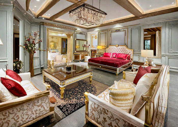 Traditional Pakistani bedroom with carved wooden furniture ethnic decor