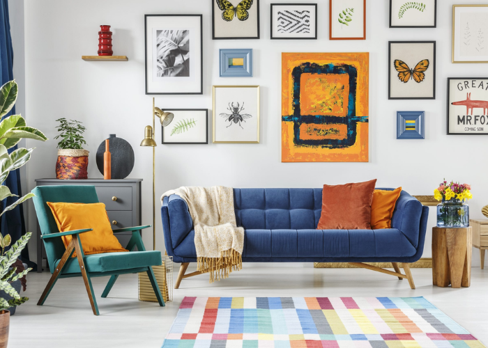 Bold maximalist furniture jewel tone velvet sofa Pakistan