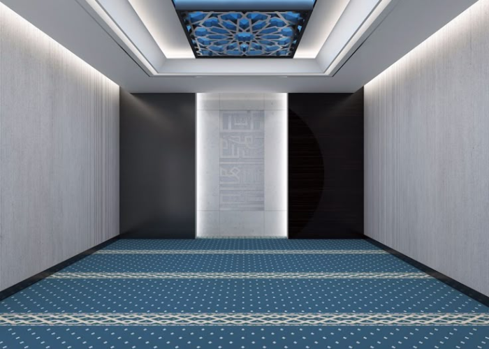 Traditional Pakistani prayer room wooden furniture Qibla wall