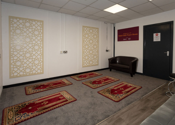 Family prayer room design multiple prayer mats Pakistan